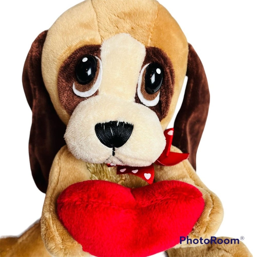 Ganz Heart Tuggers Puppy Dog Brown Stuffed Plush Floppy Ears Sad Big Eye Bean 8”